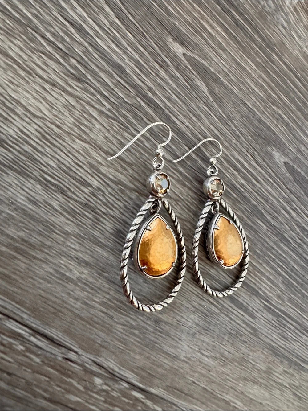 💖 BRIGHTON Retired Two Tone Teardrop Crystal French Wire Earrings